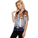 Rocket Space Universe Spaceship Bow Sleeve Button Up Top View2