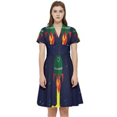 Rocket Halftone Astrology Astronaut Short Sleeve Waist Detail Dress by Sarkoni