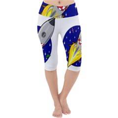 Rocket Ship Launch Vehicle Moon Lightweight Velour Cropped Yoga Leggings by Sarkoni