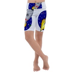 Rocket Ship Launch Vehicle Moon Kids  Lightweight Velour Cropped Yoga Leggings by Sarkoni