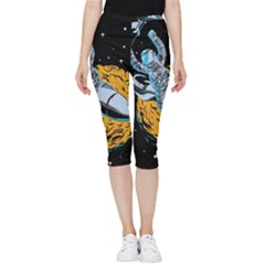 Astronaut Planet Space Science Inside Out Lightweight Velour Capri Leggings  by Sarkoni
