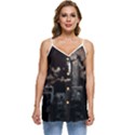 City Night Moon Skyline Skyscraper Casual Spaghetti Strap Chiffon Top View1