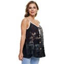 City Night Moon Skyline Skyscraper Casual Spaghetti Strap Chiffon Top View3