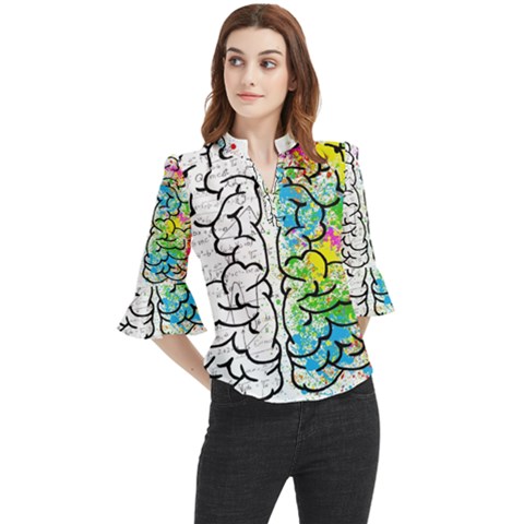 Brain Mind Psychology Idea Drawing Loose Horn Sleeve Chiffon Blouse by Grandong