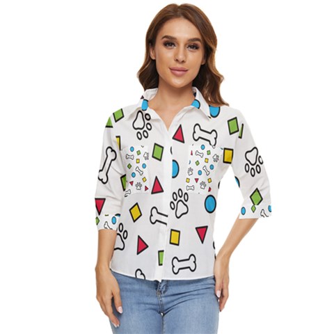 Dog Paw Seamless Pattern Footprint Bone Women s Quarter Sleeve Pocket Shirt by Grandong
