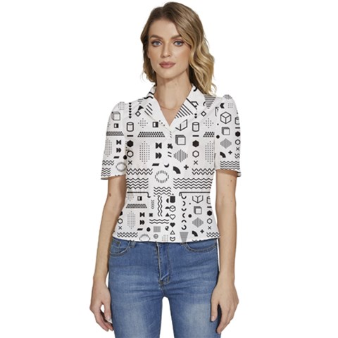Pattern Hipster Abstract Form Geometric Line Variety Shapes Polkadots Fashion Style Seamless Puffed Short Sleeve Button Up Jacket by Grandong
