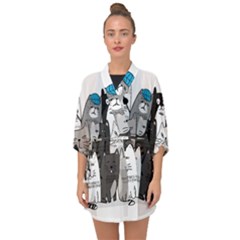Cute Cat Hand Drawn Cartoon Style Half Sleeve Chiffon Kimono by Grandong
