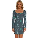 Bons Foot Prints Pattern Background Long Sleeve Square Neck Bodycon Velvet Dress View1