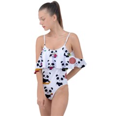 Playing Pandas Cartoons Drape Piece Swimsuit by Apen