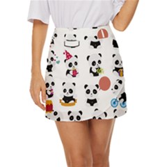 Playing Pandas Cartoons Mini Front Wrap Skirt by Apen