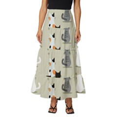 Cute Cat Seamless Pattern Tiered Ruffle Maxi Skirt by Apen
