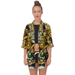 Cowboy Skeleton With Gun Illustration Open Front Chiffon Kimono by Sarkoni