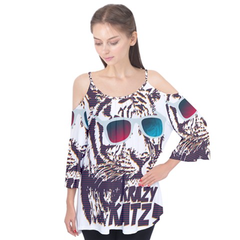 Krazy Katz 3d Tiger Roar Animal Flutter Sleeve T-shirt  by Sarkoni