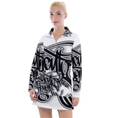 Hip Hop Music Drawing Art Graffiti Women s Long Sleeve Casual Dress by Sarkoni