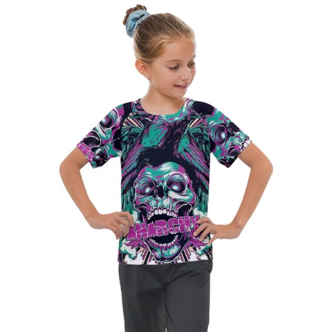 Anarchy Skull And Birds Kids  Mesh Piece T-shirt by Sarkoni