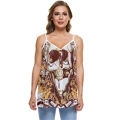 Harvest Of Fear Logo Illustration Skull Pistol Casual Spaghetti Strap Chiffon Top by Sarkoni