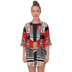 Perfect American Vintage Classic Car Signage Retro Style Open Front Chiffon Kimono by Sarkoni