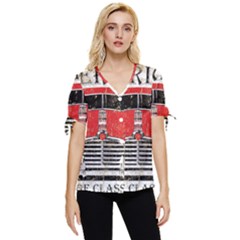 Perfect American Vintage Classic Car Signage Retro Style Bow Sleeve Button Up Top by Sarkoni