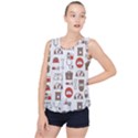 Vector Thin Line Art Vet Seamless Pattern Bubble Hem Chiffon Tank Top View1