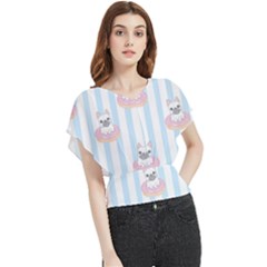 French Bulldog Dog Seamless Pattern Butterfly Chiffon Blouse