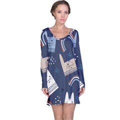 Colorful Cute Cats Seamless Pattern Long Sleeve Nightdress by Bedest