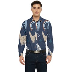 Colorful Cute Cats Seamless Pattern Men s Long Sleeve  Shirt by Bedest