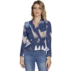 Colorful Cute Cats Seamless Pattern Women s Long Sleeve Revers Collar Cropped Jacket by Bedest
