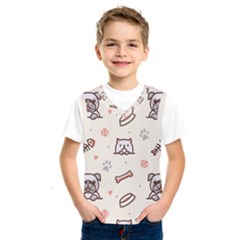 Pug Dog Cat With Bone Fish Bones Paw Prints Ball Seamless Pattern Vector Background Kids  Basketball Tank Top by Bedest