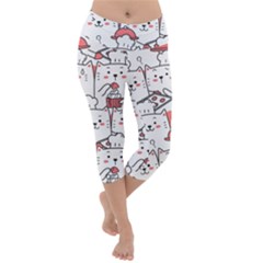 Cute Cat Chef Cooking Seamless Pattern Cartoon Lightweight Velour Capri Yoga Leggings by Bedest