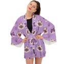 Cute Colorful Cat Kitten With Paw Yarn Ball Seamless Pattern Long Sleeve Kimono View1