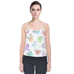 Cartoon Bird Cute Doodle Bird Velvet Spaghetti Strap Top by Bedest