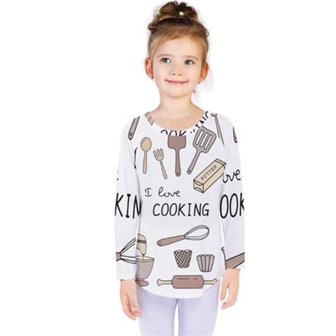 I Love Cooking Baking Utensils Knife Kids  Long Sleeve T-shirt by Apen