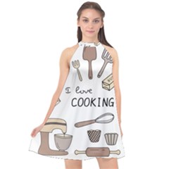 I Love Cooking Baking Utensils Knife Halter Neckline Chiffon Dress  by Apen