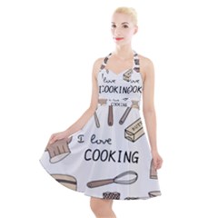 I Love Cooking Baking Utensils Knife Halter Party Swing Dress  by Apen