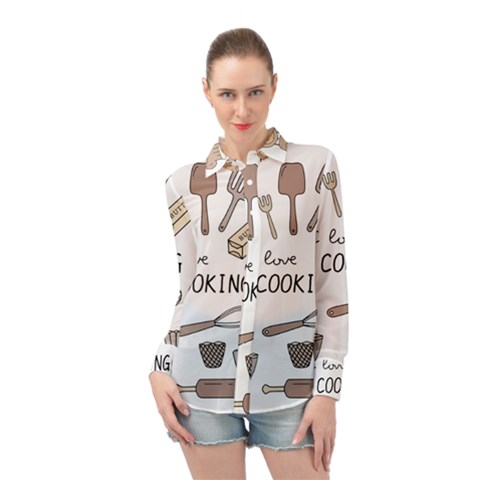 I Love Cooking Baking Utensils Knife Long Sleeve Chiffon Shirt by Apen