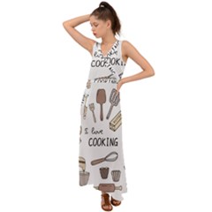 I Love Cooking Baking Utensils Knife V-neck Chiffon Maxi Dress by Apen