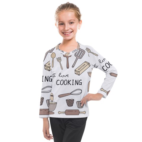 I Love Cooking Baking Utensils Knife Kids  Long Mesh T-shirt by Apen