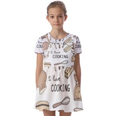 I Love Cooking Baking Utensils Knife Kids  Short Sleeve Pinafore Style Dress by Apen