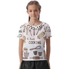 I Love Cooking Baking Utensils Knife Kids  Frill Chiffon Blouse by Apen