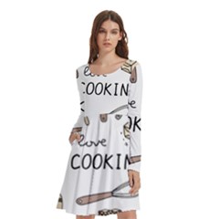 I Love Cooking Baking Utensils Knife Long Sleeve Knee Length Skater Dress With Pockets by Apen