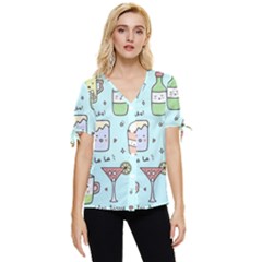 Drinks Cocktails Doodle Coffee Bow Sleeve Button Up Top by Apen