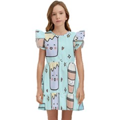 Drinks Cocktails Doodle Coffee Kids  Winged Sleeve Dress by Apen