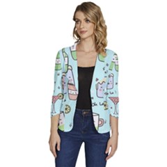 Drinks Cocktails Doodle Coffee Women s One-button 3/4 Sleeve Short Jacket by Apen