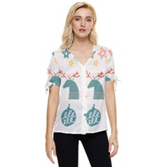 Reindeer Stars Socks Stick Bow Sleeve Button Up Top by Apen