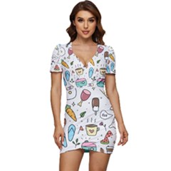 Doodle Fun Food Drawing Cute Low Cut Cap Sleeve Mini Dress by Apen