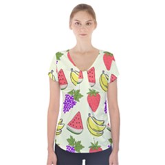Fruits Pattern Background Food Short Sleeve Front Detail Top by Apen