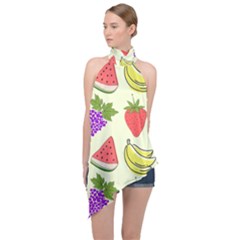 Fruits Pattern Background Food Halter Asymmetric Satin Top by Apen