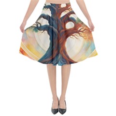 Tree Cosmic Spiritual Meditation Flared Midi Skirt by Apen