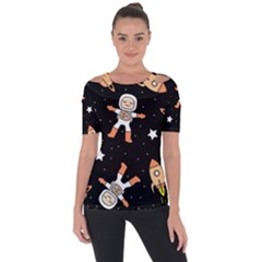 Astronaut Space Rockets Spaceman Shoulder Cut Out Short Sleeve Top by Ravend