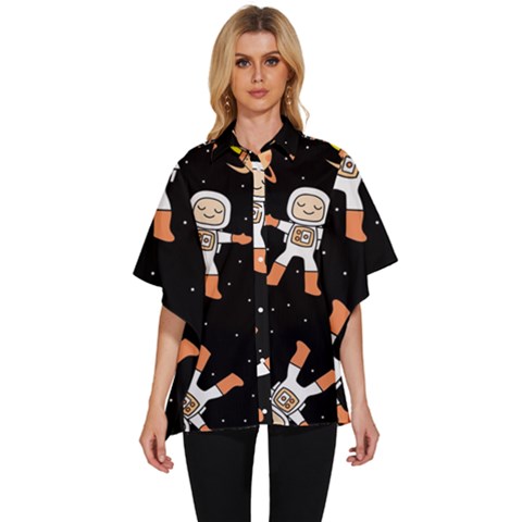 Astronaut Space Rockets Spaceman Women s Batwing Button Up Shirt by Ravend